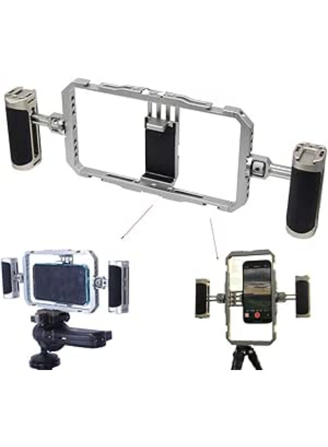 Dual Handheld Metal Stabilizer Bracket - Fully Enclosed Universal Photography Cage for Smart Mobile Phones - Supports Vertical and Horizontal Shooting - Image 1