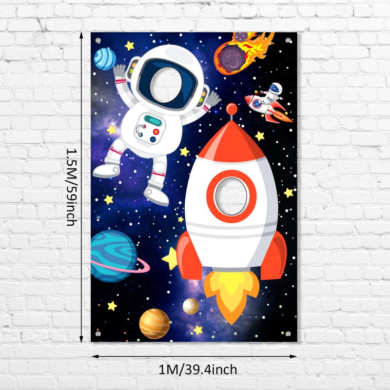 Tatuo Space Theme Party Decorations Backdrop Astronaut Face Rocket Ship Photo Booth Prop Birthday Supplies 59 x 39 In Space Banner VBS Outer Galaxy Planet Starry Photograph Background for Kids - Image 2