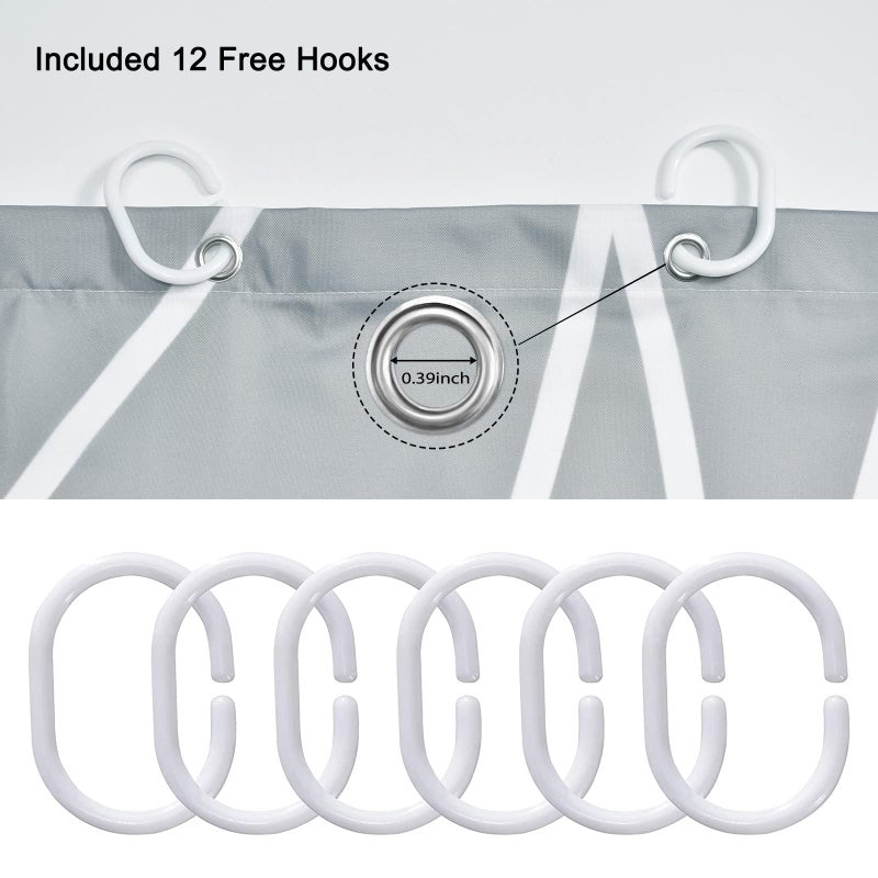 Punkray Light Grey Shower Curtain for Bathroom with Hooks Shower Curtain Set Stripe Bath Curtains Decorative White Shower Curtains Weighted Hem Water Repellent Washable  72x72 - Image 5