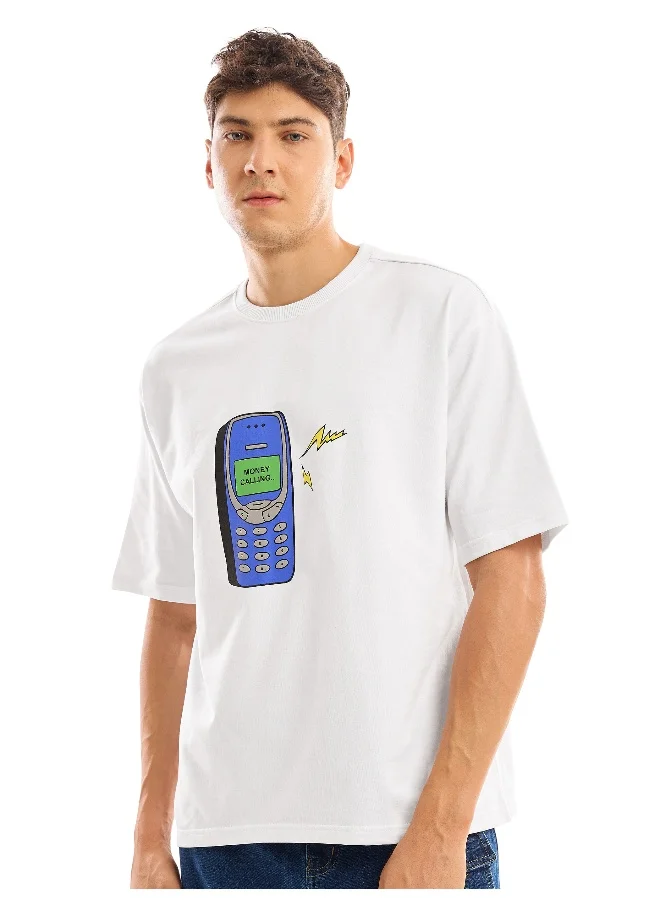 Beyoung White Puff Printed Oversized T-shirt For Men