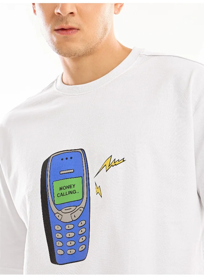 Beyoung White Puff Printed Oversized T-shirt For Men