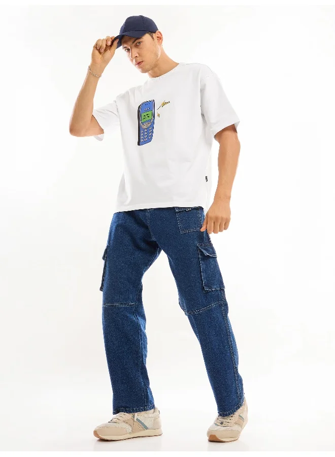 Beyoung White Puff Printed Oversized T-shirt For Men