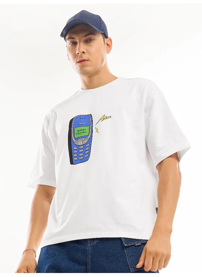 بيونغ White Puff Printed Oversized T-shirt For Men