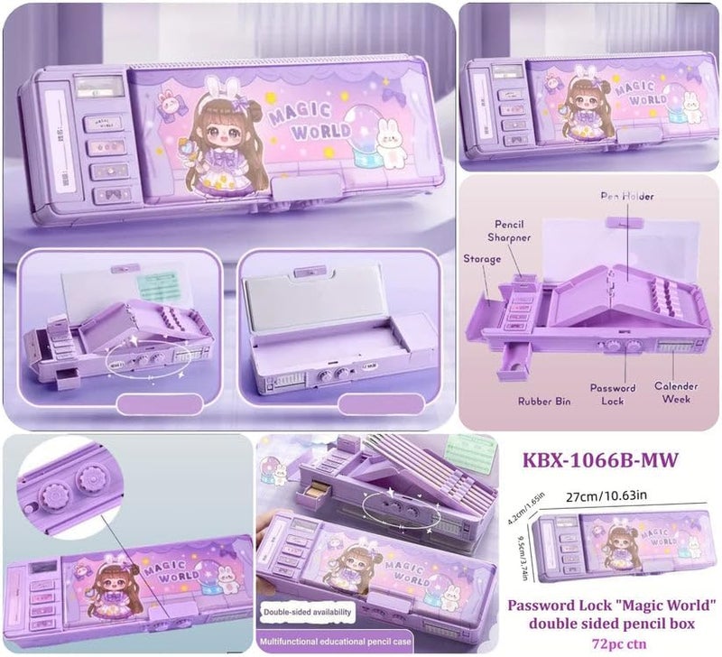 Royals hub Multifunctional Cute Unicorn School Pencil Box for Girls - Multi Compartment Button Operated Unicorn Compass Box, Stationary Items- Pencil Case & Geometry Box for Kids - Image 4