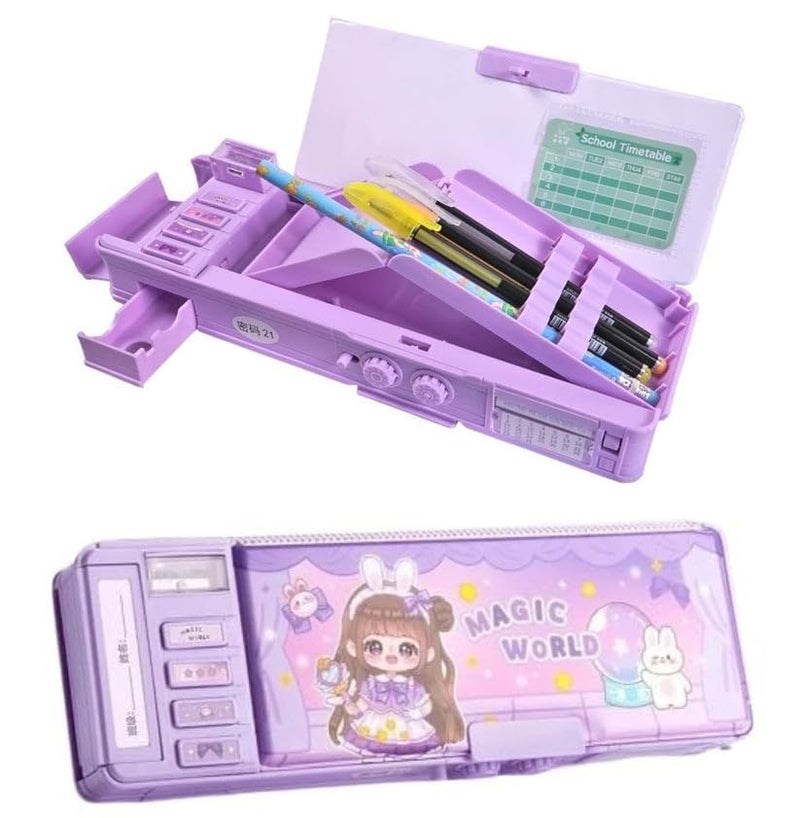 Royals hub Multifunctional Cute Unicorn School Pencil Box for Girls - Multi Compartment Button Operated Unicorn Compass Box, Stationary Items- Pencil Case & Geometry Box for Kids - Image 1