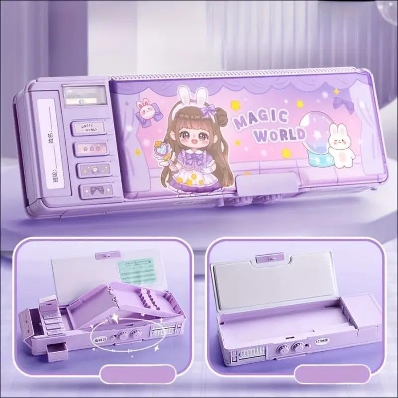 Royals hub Multifunctional Cute Unicorn School Pencil Box for Girls - Multi Compartment Button Operated Unicorn Compass Box, Stationary Items- Pencil Case & Geometry Box for Kids - Image 3