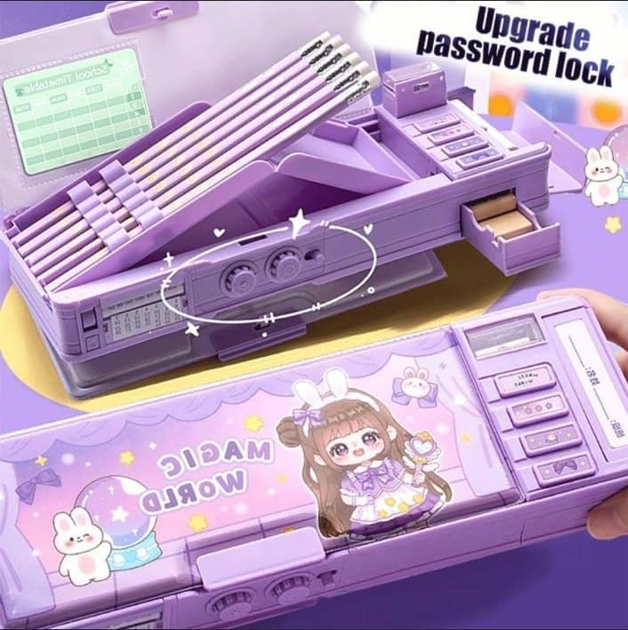 Royals hub Multifunctional Cute Unicorn School Pencil Box for Girls - Multi Compartment Button Operated Unicorn Compass Box, Stationary Items- Pencil Case & Geometry Box for Kids - Image 2