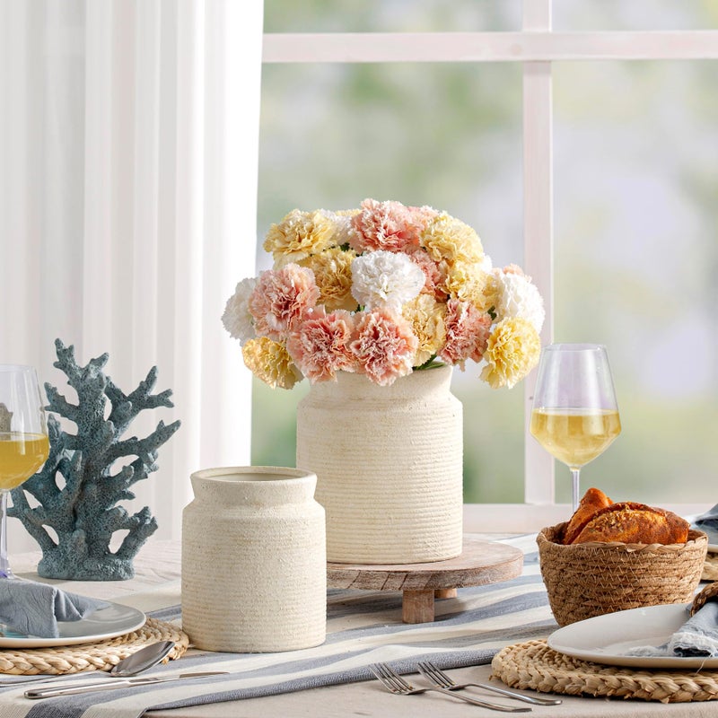 Dobbyby Ceramic Flower Vase 7.5 inch Farmhouse Rustic Vase for Home Decor Handcrafted Pottery Terracotta Vases for Dining Table Decor Fireplace Living Room Bathroom Wedding Centerpiece (M-Off White) - Image 5