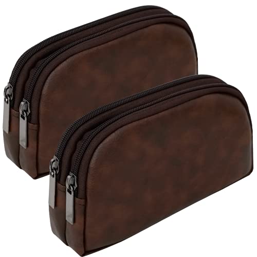 TULMAN PU Leather Toiletry Bag for Travelling Shaving Kit Makeup Cosmetic Organizer Pouch – Brown - 20 x 11 x 4.5 cm- Unisex (2 Pack) - Image 1