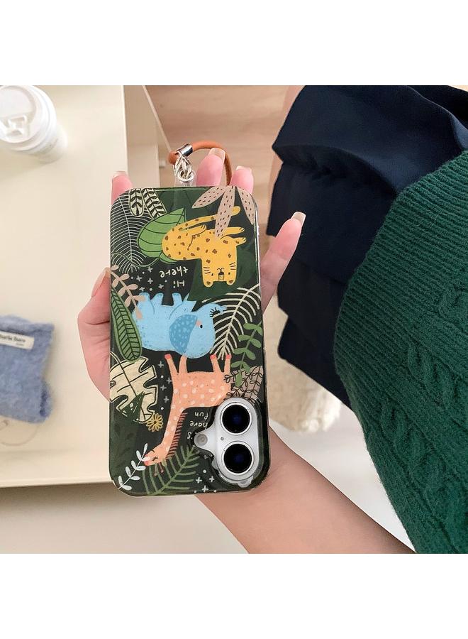 زبون جراب لهاتف iPhone 13 بنمط حيوان IMD جراب هاتف TPU بتغطية كاملة مع حبل - Image 3