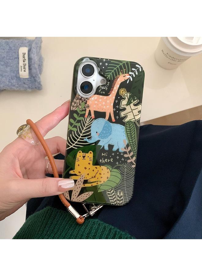 زبون جراب لهاتف iPhone 13 بنمط حيوان IMD جراب هاتف TPU بتغطية كاملة مع حبل - Image 2