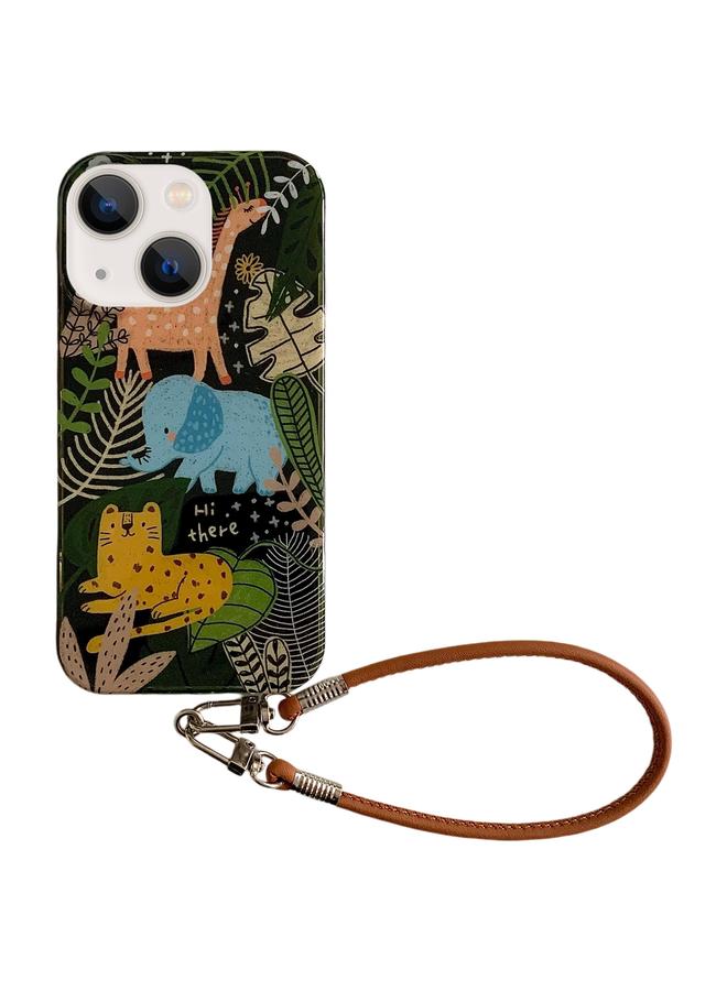 زبون جراب لهاتف iPhone 13 بنمط حيوان IMD جراب هاتف TPU بتغطية كاملة مع حبل - Image 1