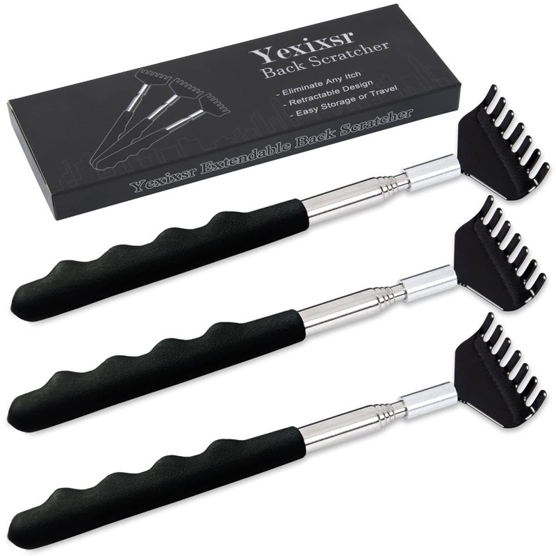 Yexixsr 3 Pack Back Scratcher Extendable Metal Portable Back Scratcher for Men Women Adults Telescoping Back Massager with Rubber Handles Stocking Stuffers Gadgets