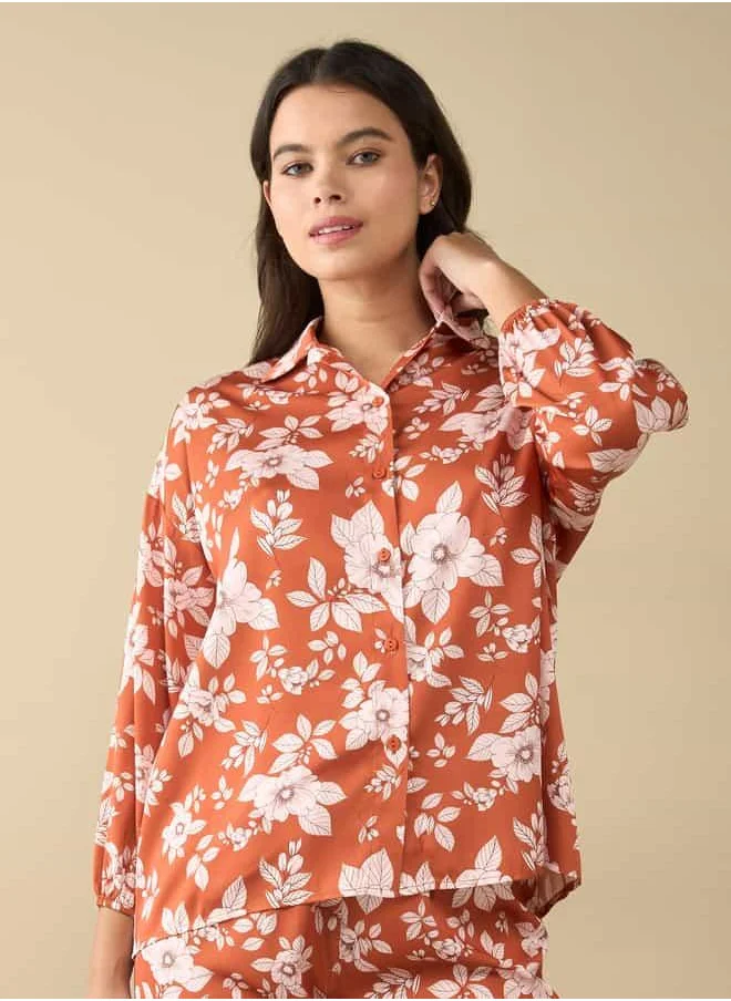 FAV All-Over Floral Printed Shirt with Long Sleeves and Pyjama Set