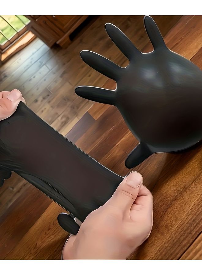 High Elasticity Black Nitrile Gloves 100 Pairs M Size For Household Cleaning - Image 5