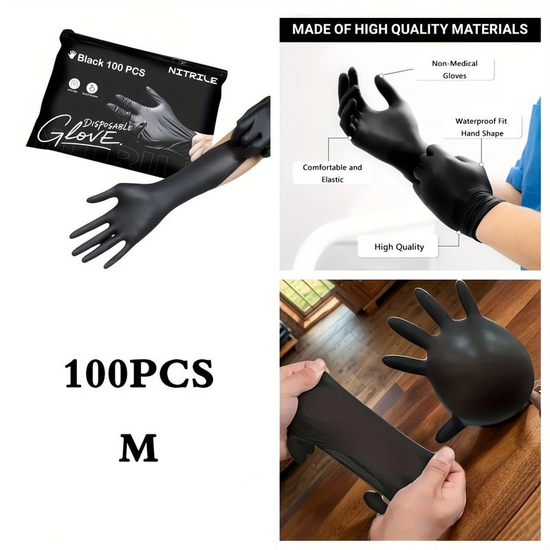 High Elasticity Black Nitrile Gloves 100 Pairs M Size For Household Cleaning - Image 1