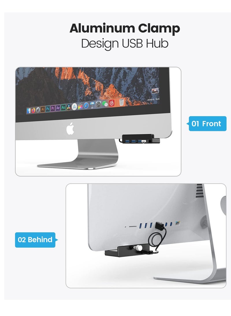 Excefore USB 3.0 Hub Clamp Adapter, Aluminum 4-Port USB Splitter with Extra Power Supply Port and 4.92 FT Data Cable, Ultra-Portable USB Expander for iMac, Laptop, PC - Image 3