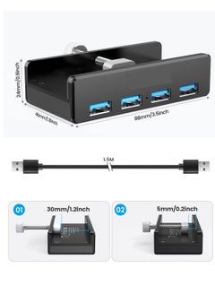 Excefore USB 3.0 Hub Clamp Adapter, Aluminum 4-Port USB Splitter with Extra Power Supply Port and 4.92 FT Data Cable, Ultra-Portable USB Expander for iMac, Laptop, PC  - Image 2