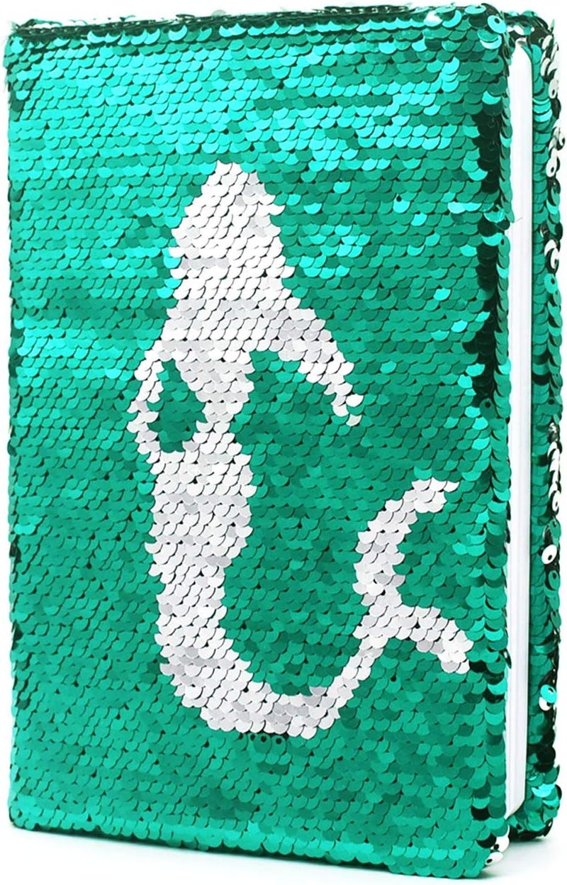 GINMLYDA Sequin Girls Journal for Kids, 8.5x5.5 160 Lined Pages Diary for Girls Mermaid Reversible Flip Sequence Notebook for Teenage Pre School Writing Drawing Travel Gifts (Jellyfish Green-Sliver) - Image 1