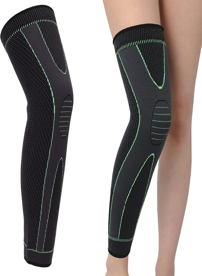 GymWar Nylon Knee Support For Men- 3D Knitted Knee Brace For Gym, Workout And Pain Relief | Extra Long Leg Braces Knee Sleeve For Working Out, Joint Pain ((Free Size, Green-Black) (Green-Pack of 1) - Image 1