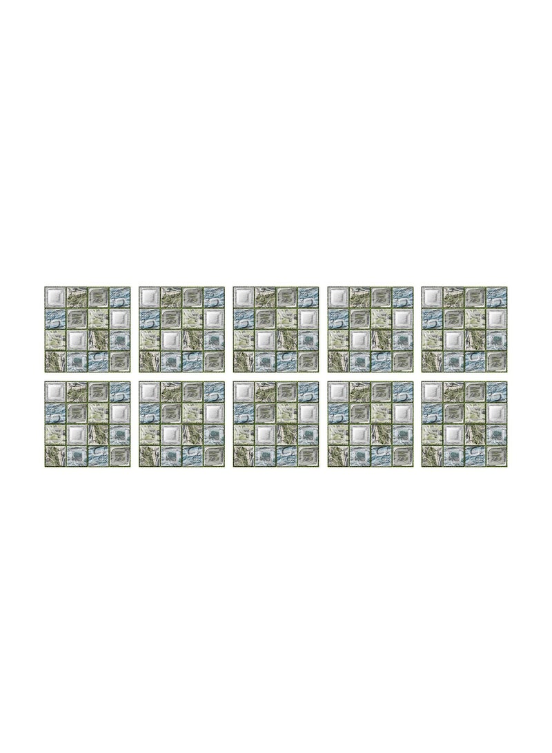 عام 10 قطعة فسيفساء 3D نمط الطباعة ذاتية اللصق ورق جدران 10x10x1cm - Image 1