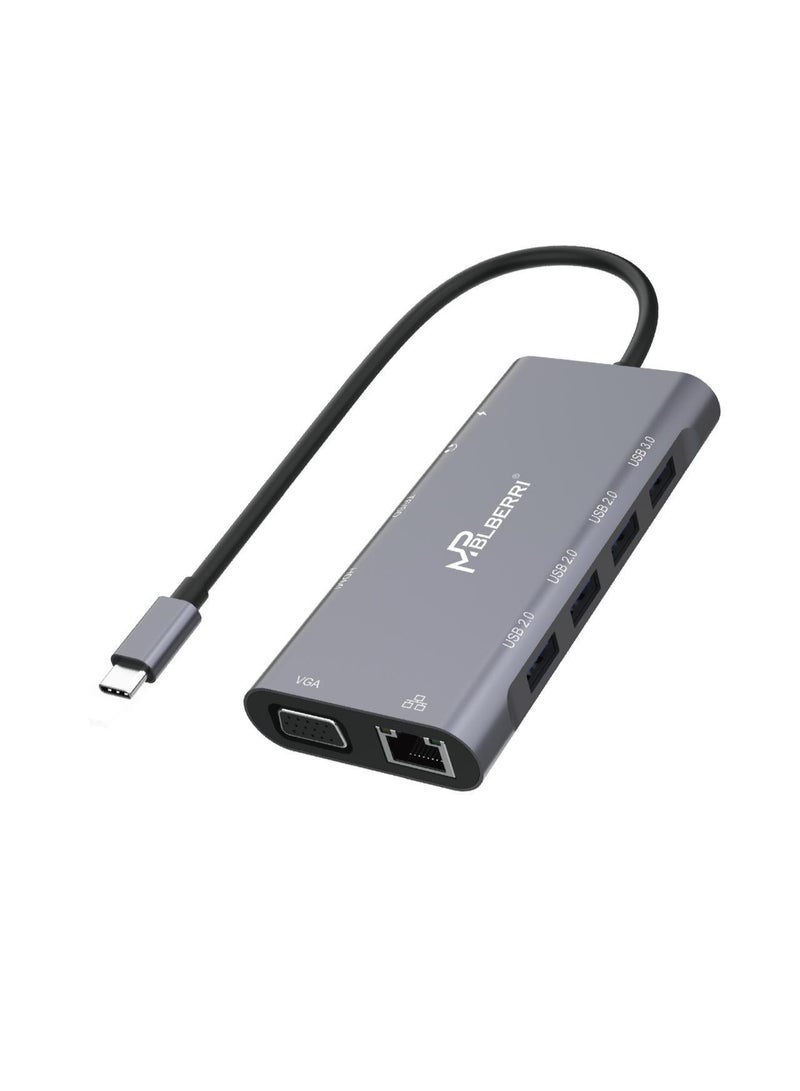 MPBLBERRI 11-in-1 USB-C Multiport Docking Station with HDMI, VGA, Ethernet, USB 3.0, SD/TF Card Reader & PD Charging – Type-C Laptop Dock Hub for MacBook, Laptop & Tablet