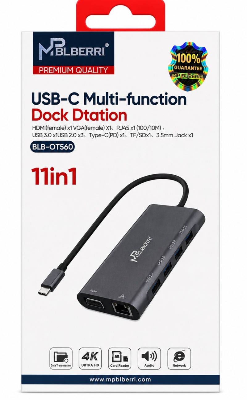 MPBLBERRI 11-in-1 USB-C Multiport Docking Station with HDMI, VGA, Ethernet, USB 3.0, SD/TF Card Reader & PD Charging – Type-C Laptop Dock Hub for MacBook, Laptop & Tablet - Image 2