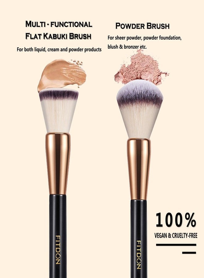 FITDON Foundation Brush and Powder Brush, 2PCS Professional Flat Top Kabuki Makeup Brush Bronzer Blush Brushes for Liquid, Cream and Powder - Image 2