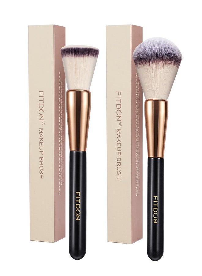 FITDON Foundation Brush and Powder Brush, 2PCS Professional Flat Top Kabuki Makeup Brush Bronzer Blush Brushes for Liquid, Cream and Powder - Image 1