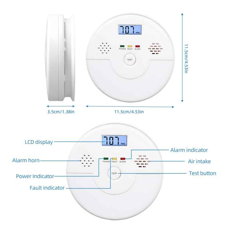 Carbon Monoxide Detectors: 3 Pack Portable Travel-friendly - 24/7 All-weather Protection Highly Sensitive Accurate CO Detector for Home Travel On-the-go Use - Image 2