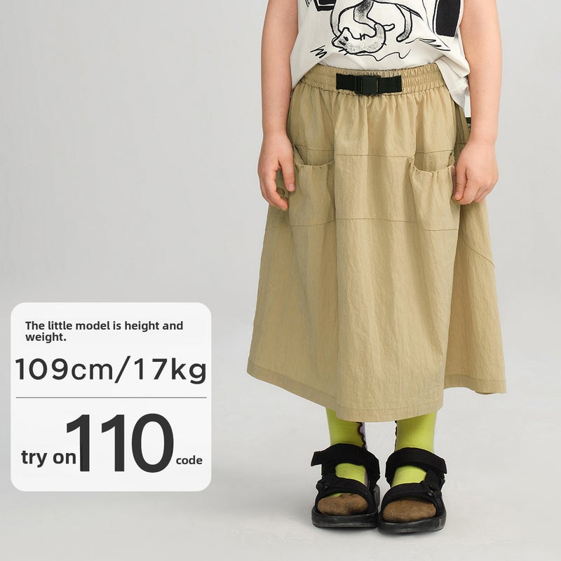 Kids Fashion Solid Half Skirt Summer 2024 Ice dew rice noodles khakis 