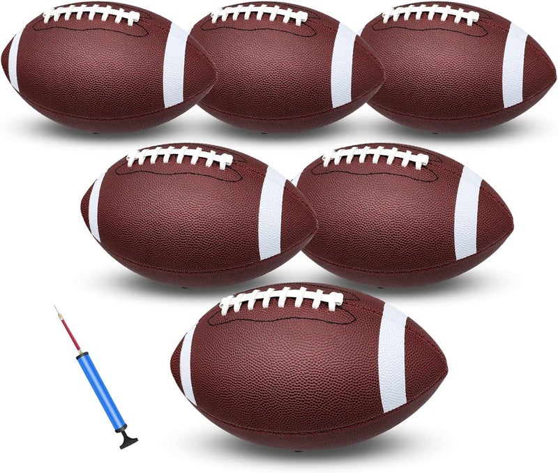 jiaonun 6 Pack Youth Size Footballs with Pump - Composite Leather, Size 6, 10.5 Inch - Image 1