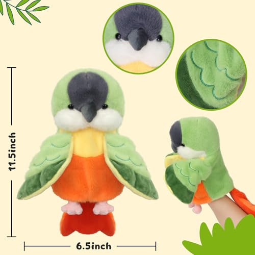 Easfan Green Parakeet Parrot Hand Plush Puppet Cute Bird Interactive Storytelling Cute Soft Plush Toy Creativity and Imagination Easter Christmas Birthday Gifts for Toddlers Kids115 - Image 5
