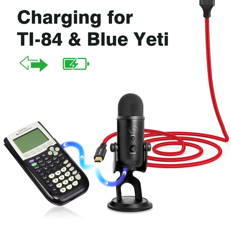 AGVEE 2 Pack 6.6ft Mini USB Cable, Braided Durable USB-A to Mini-B Charger Charging Cord for TI-84, Garmin GPS, Go-Pro Hero 4 3 2 HD, PS3 Controller, Canon Camera, Blue Yeti Microphone, Red - Image 4