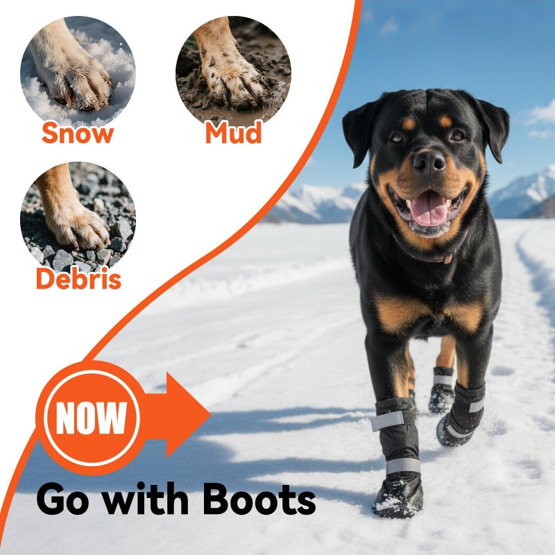 Billionchains 4 PCS Dog Boots Waterproof Dog Shoes with Reflective, Anti-Slip Pet Paw Protectors for Snowy, Rainy and Hot Pavement, Black, Large - Image 2