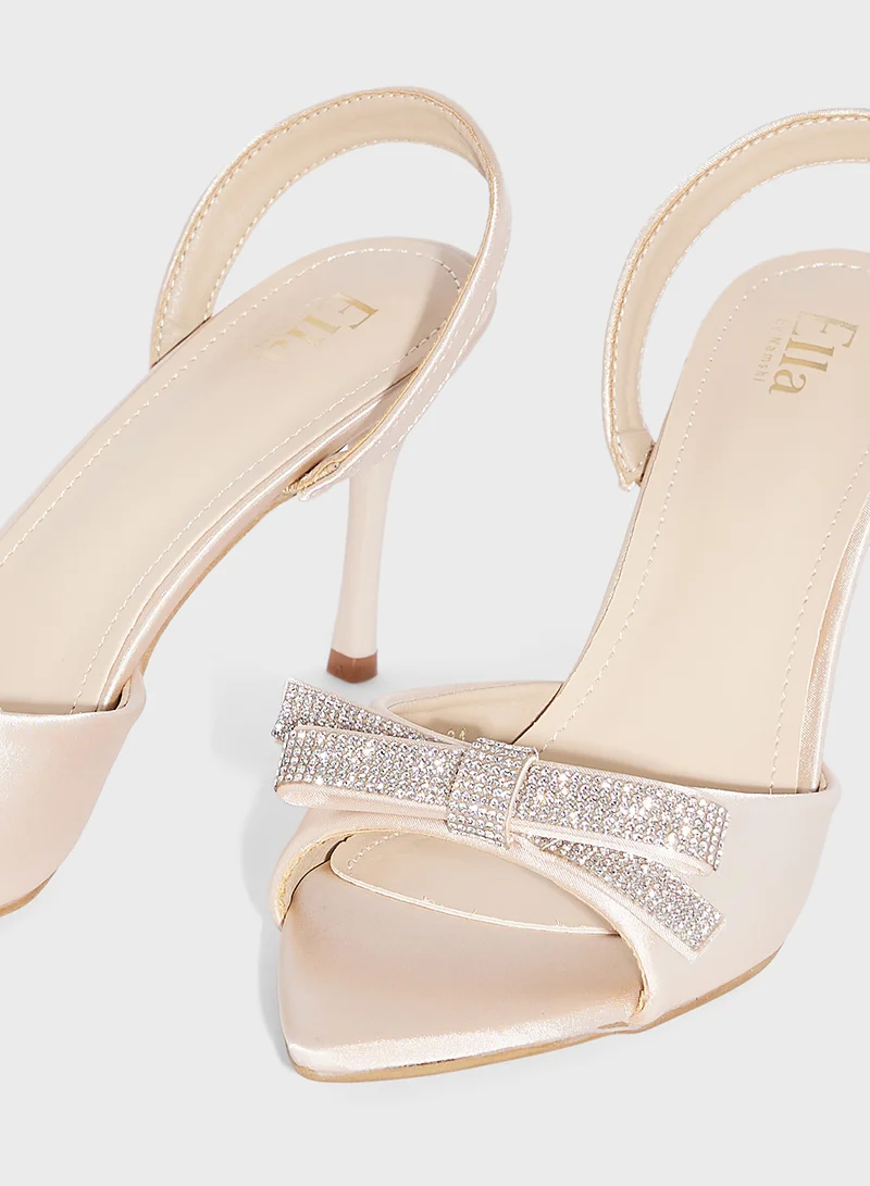 Ella Limited Edition Diamante Satin Bow Back Strap Heel Sandal