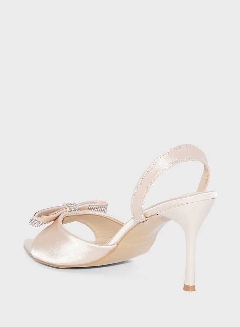 Ella Limited Edition Diamante Satin Bow Back Strap Heel Sandal