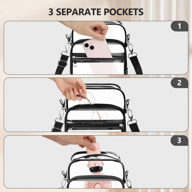 Blvornl Crossbody Bag with Adjustable Shoulder Strap, Stadium Approved PVC Clear Purse Bag with Front Pocket, Clear Messenger Bag for Women and Men for Concerts Sports Events - Image 2