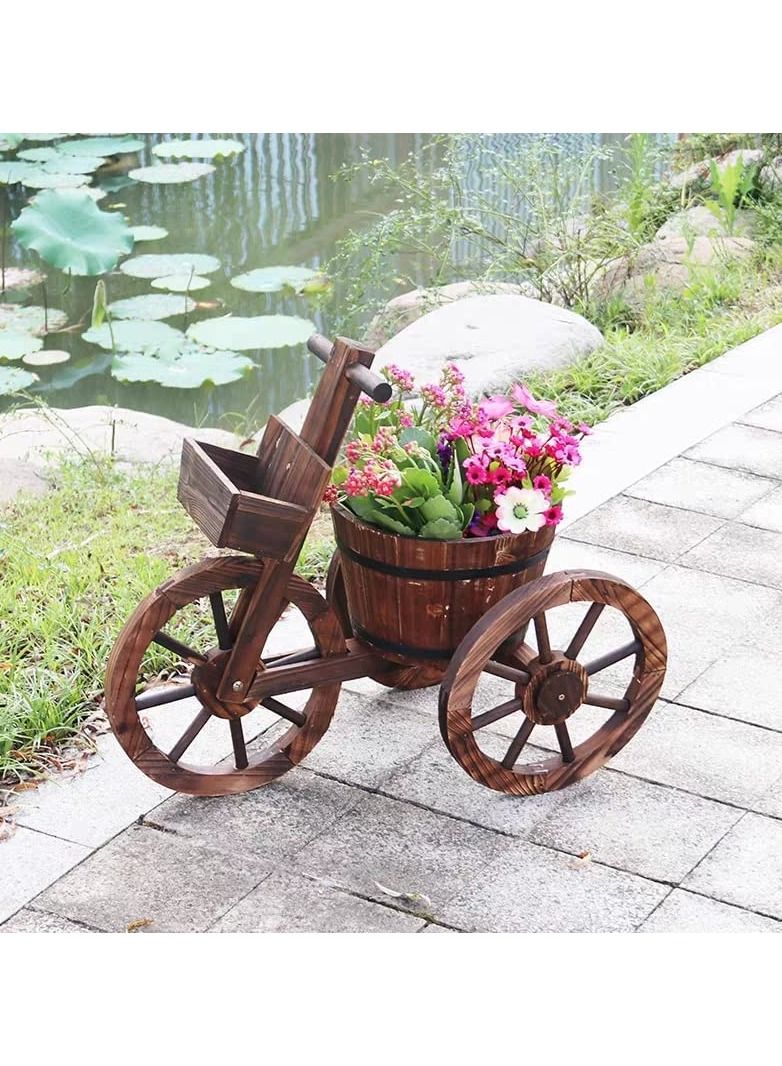 LINGWEI FFD Wooden Flower Pot Tricycle Shaped Flower planter Flower Vase Flowers Planter Plant Pots Garden Decoration Items Wooden Decorative Basket Brown - Image 4