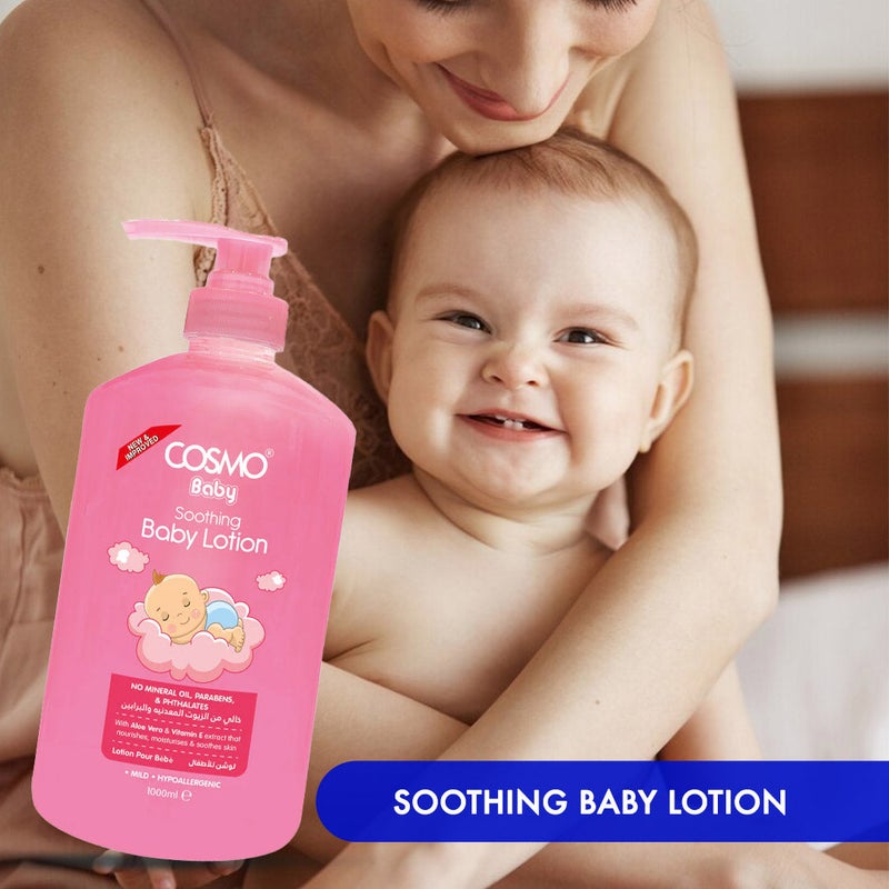 COSMO Soothing Baby Lotion 1000ml - Gentle Moisturizing Care for Soft, Hydrated, and Healthy Baby Skin, Lightweight and Non-Greasy Formula, Deep Hydration for Delicate Skin, 1000ml Large Value Pack - Image 2