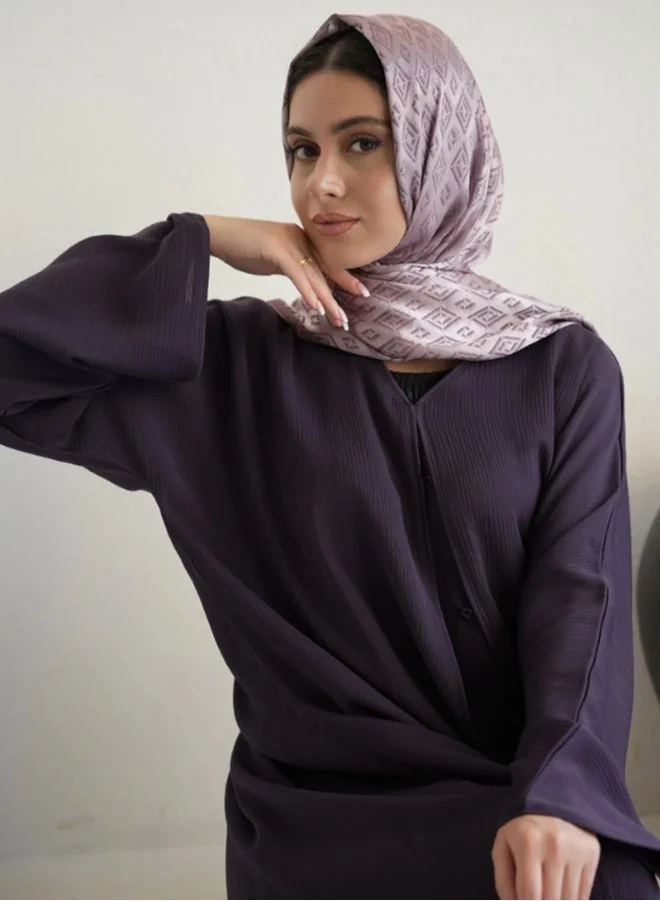 Wear Mumtaz Premium Textured Front Open Abaya With Buttons - Purple