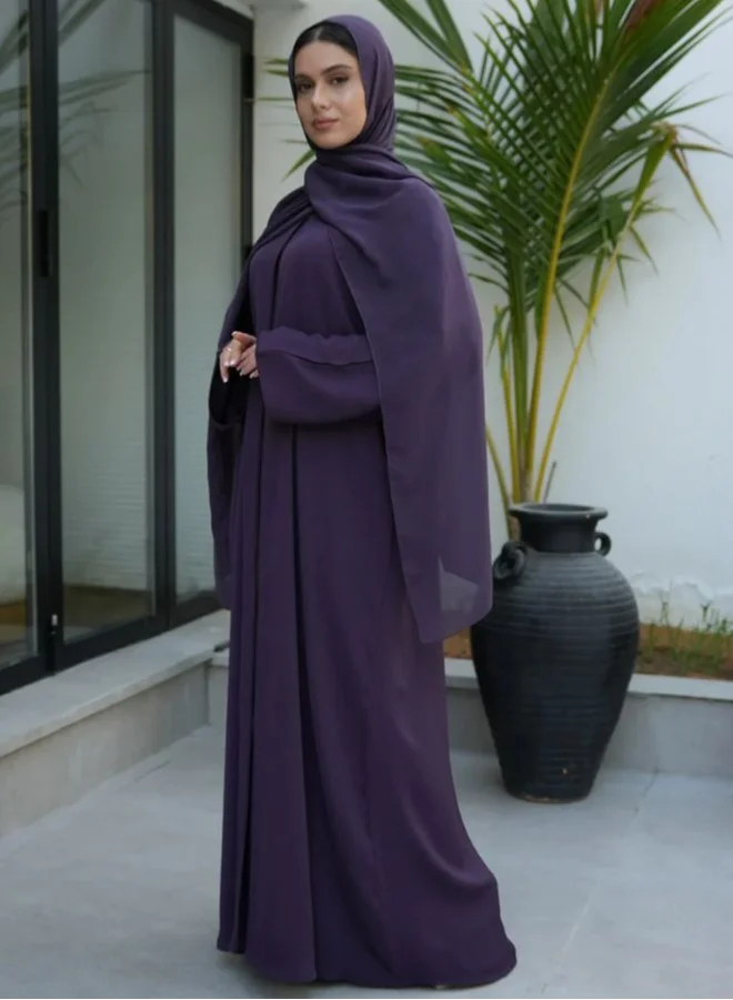 ارتداء ممتاز Premium Textured Front Open Abaya With Buttons - Purple