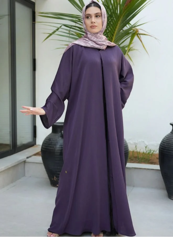 ارتداء ممتاز Premium Textured Front Open Abaya With Buttons - Purple