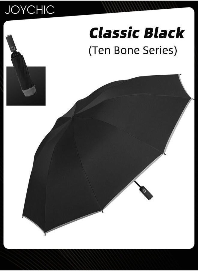 Joychic - Auto Open/Close Reverse Folding Windproof Rainproof Anti-UV Travel Umbrella Inverted Refective Strip For Men Women Adults Black - Image 1