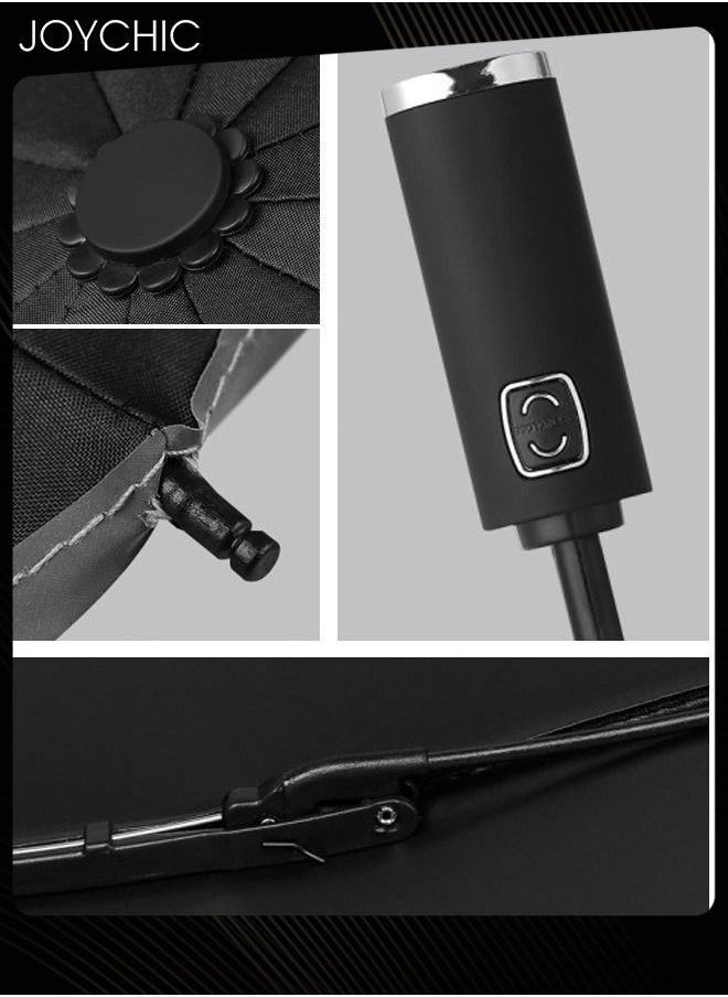 Joychic - Auto Open/Close Reverse Folding Windproof Rainproof Anti-UV Travel Umbrella Inverted Refective Strip For Men Women Adults Black - Image 1