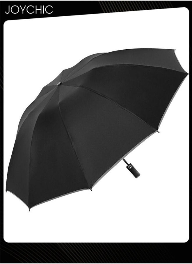 Joychic - Auto Open/Close Reverse Folding Windproof Rainproof Anti-UV Travel Umbrella Inverted Refective Strip For Men Women Adults Black - Image 1