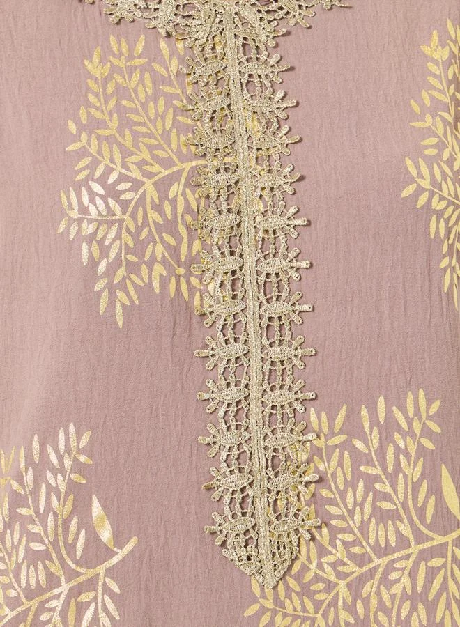 Take Two Multi Women Tree Printed Golden Trim Patch Jalabiya for Women | Best Price UAE