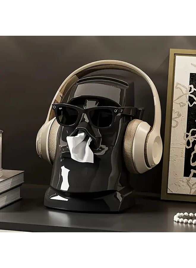 Black Moai Statue Desktop Tissue Box Holder For Glasses Earphones Office Decor - Image 2