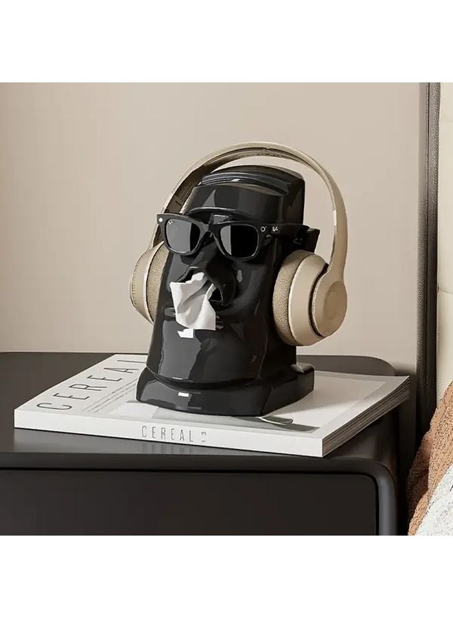 Black Moai Statue Desktop Tissue Box Holder For Glasses Earphones Office Decor - Image 5