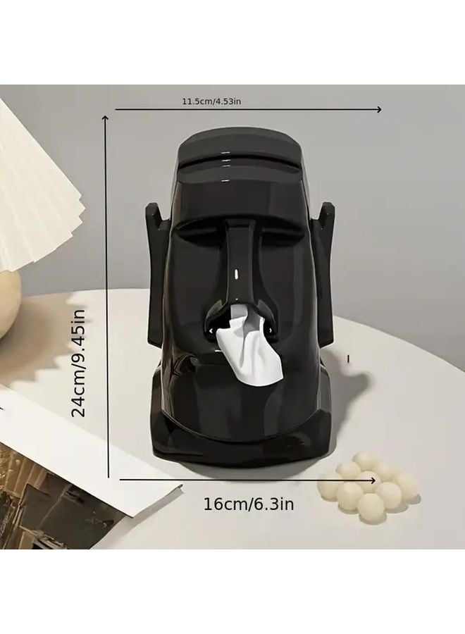 Black Moai Statue Desktop Tissue Box Holder For Glasses Earphones Office Decor - Image 4